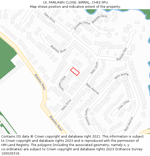 14, FAIRLAWN CLOSE, WIRRAL, CH63 0PU: Location map and indicative extent of plot