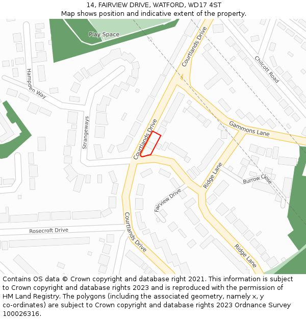 14, FAIRVIEW DRIVE, WATFORD, WD17 4ST: Location map and indicative extent of plot