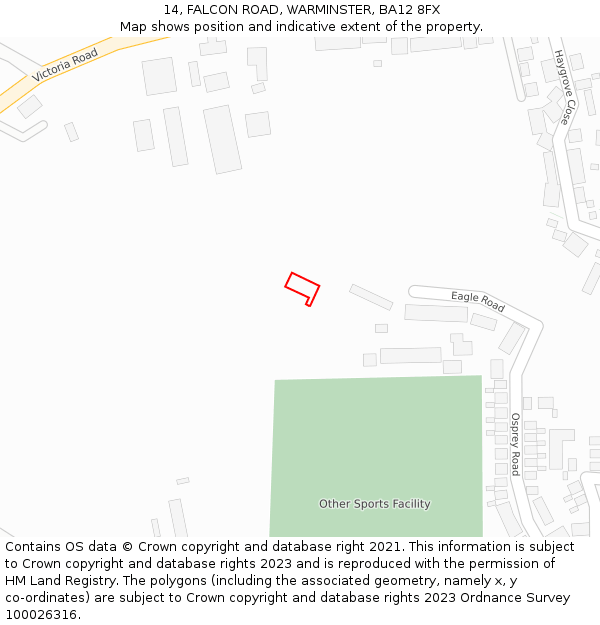 14, FALCON ROAD, WARMINSTER, BA12 8FX: Location map and indicative extent of plot