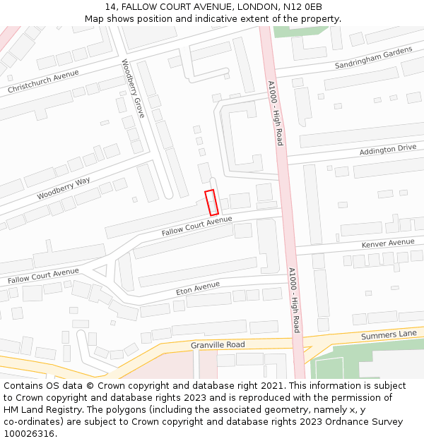 14, FALLOW COURT AVENUE, LONDON, N12 0EB: Location map and indicative extent of plot