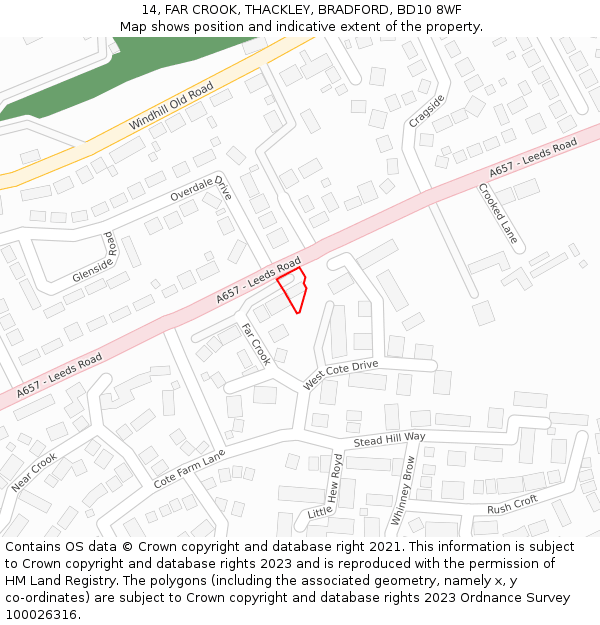 14, FAR CROOK, THACKLEY, BRADFORD, BD10 8WF: Location map and indicative extent of plot