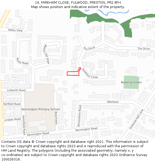 14, FAREHAM CLOSE, FULWOOD, PRESTON, PR2 8FH: Location map and indicative extent of plot
