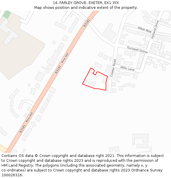 14, FARLEY GROVE, EXETER, EX1 3YX: Location map and indicative extent of plot