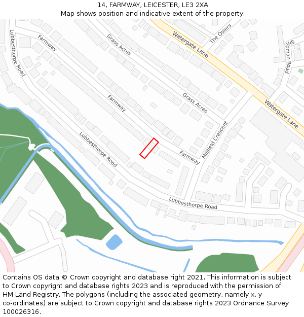 14, FARMWAY, LEICESTER, LE3 2XA: Location map and indicative extent of plot