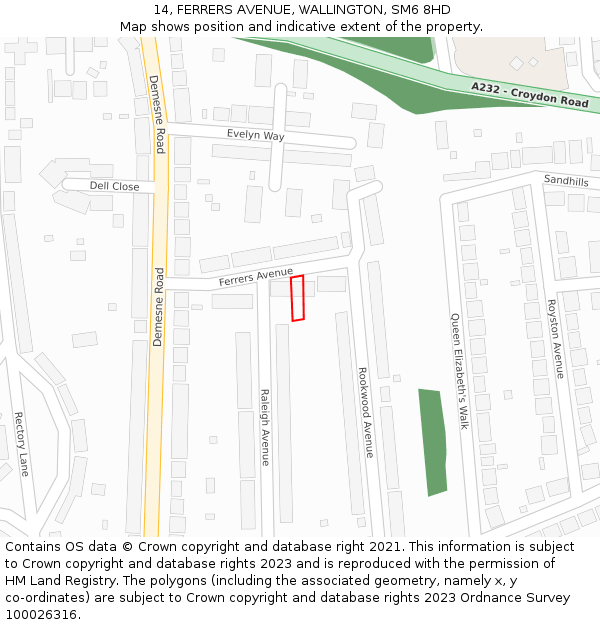 14, FERRERS AVENUE, WALLINGTON, SM6 8HD: Location map and indicative extent of plot