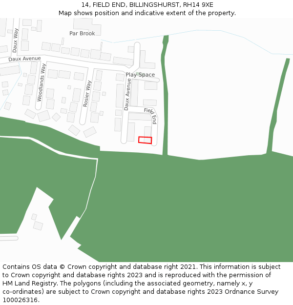 14, FIELD END, BILLINGSHURST, RH14 9XE: Location map and indicative extent of plot