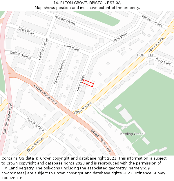 14, FILTON GROVE, BRISTOL, BS7 0AJ: Location map and indicative extent of plot