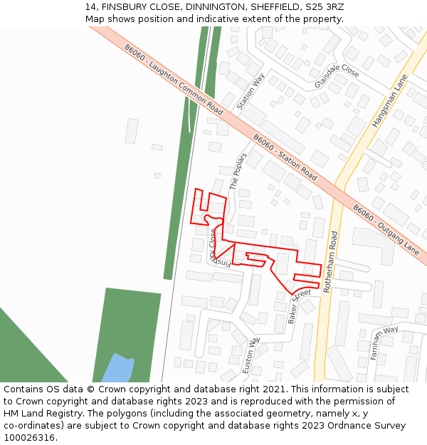 14, FINSBURY CLOSE, DINNINGTON, SHEFFIELD, S25 3RZ: Location map and indicative extent of plot