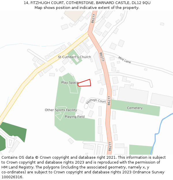 14, FITZHUGH COURT, COTHERSTONE, BARNARD CASTLE, DL12 9QU: Location map and indicative extent of plot