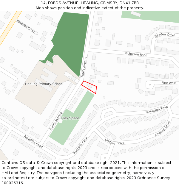 14, FORDS AVENUE, HEALING, GRIMSBY, DN41 7RR: Location map and indicative extent of plot