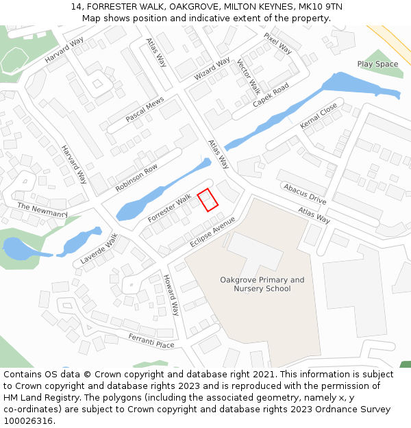 14, FORRESTER WALK, OAKGROVE, MILTON KEYNES, MK10 9TN: Location map and indicative extent of plot