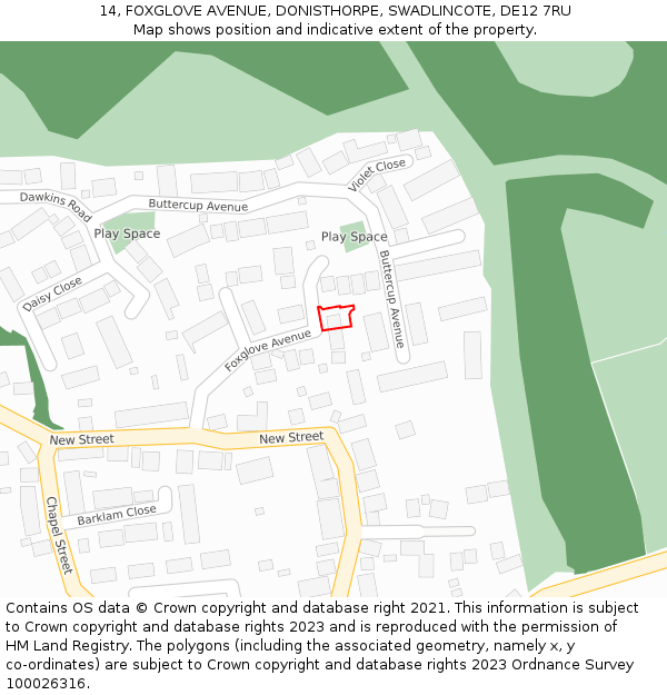 14, FOXGLOVE AVENUE, DONISTHORPE, SWADLINCOTE, DE12 7RU: Location map and indicative extent of plot