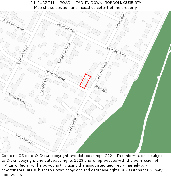 14, FURZE HILL ROAD, HEADLEY DOWN, BORDON, GU35 8EY: Location map and indicative extent of plot