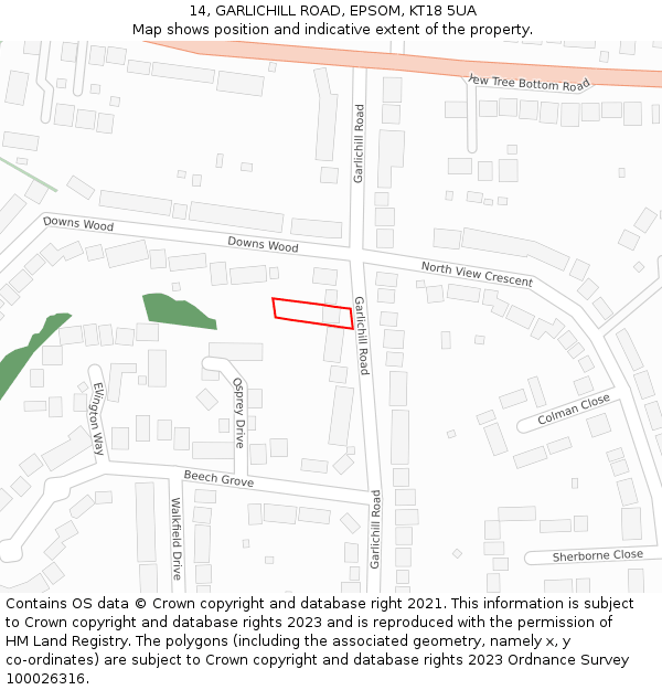 14, GARLICHILL ROAD, EPSOM, KT18 5UA: Location map and indicative extent of plot