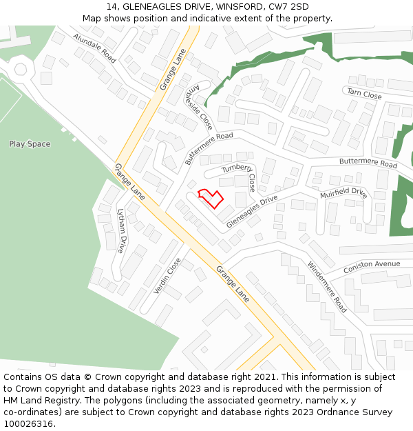 14, GLENEAGLES DRIVE, WINSFORD, CW7 2SD: Location map and indicative extent of plot