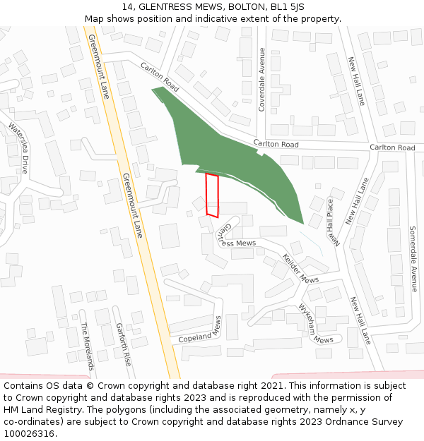 14, GLENTRESS MEWS, BOLTON, BL1 5JS: Location map and indicative extent of plot