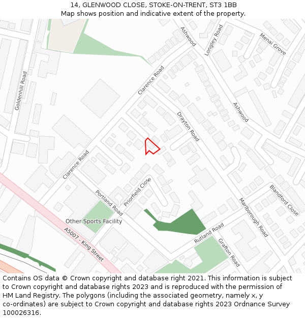 14, GLENWOOD CLOSE, STOKE-ON-TRENT, ST3 1BB: Location map and indicative extent of plot