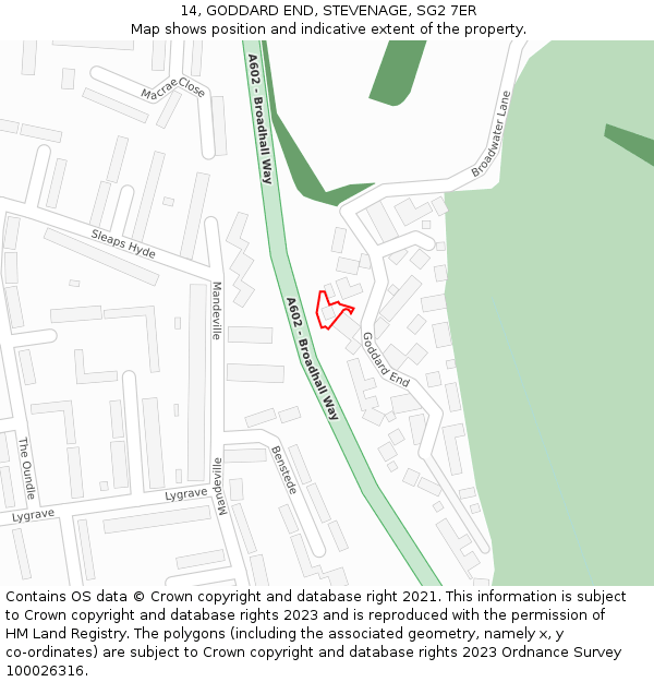 14, GODDARD END, STEVENAGE, SG2 7ER: Location map and indicative extent of plot