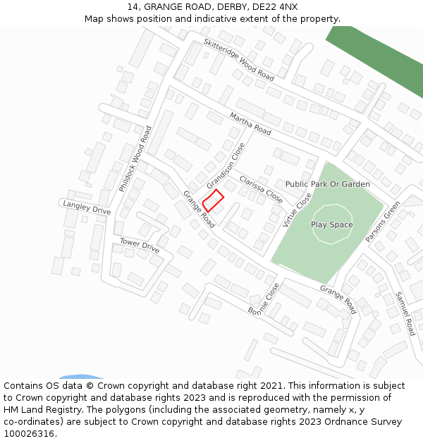 14, GRANGE ROAD, DERBY, DE22 4NX: Location map and indicative extent of plot