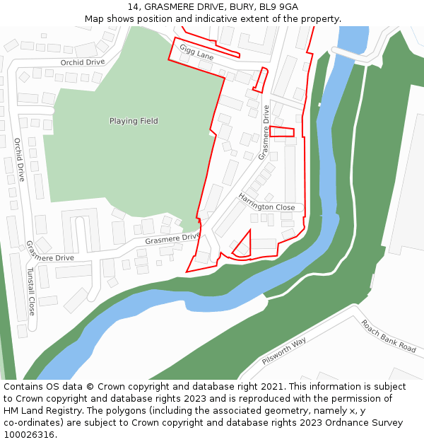 14, GRASMERE DRIVE, BURY, BL9 9GA: Location map and indicative extent of plot