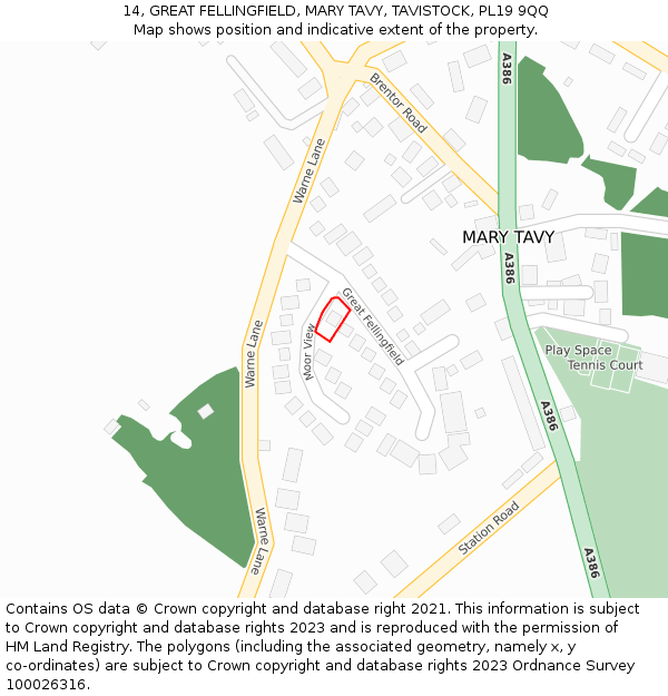 14, GREAT FELLINGFIELD, MARY TAVY, TAVISTOCK, PL19 9QQ: Location map and indicative extent of plot