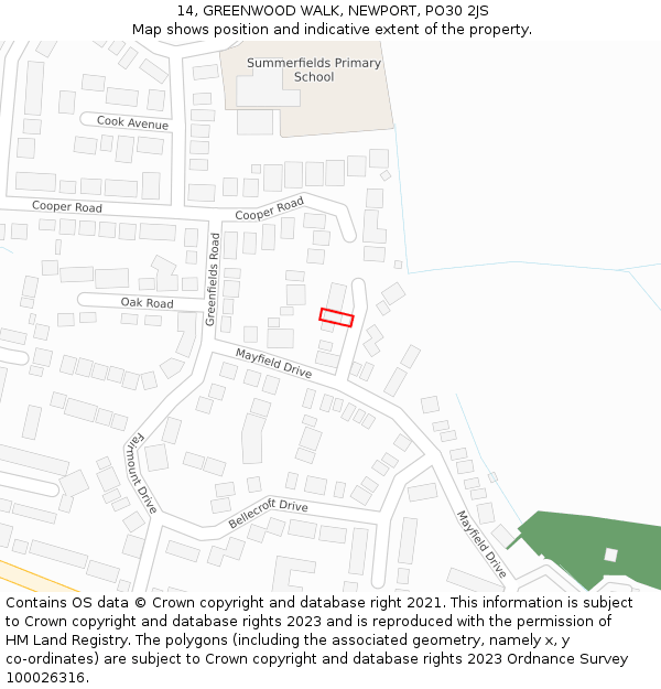 14, GREENWOOD WALK, NEWPORT, PO30 2JS: Location map and indicative extent of plot