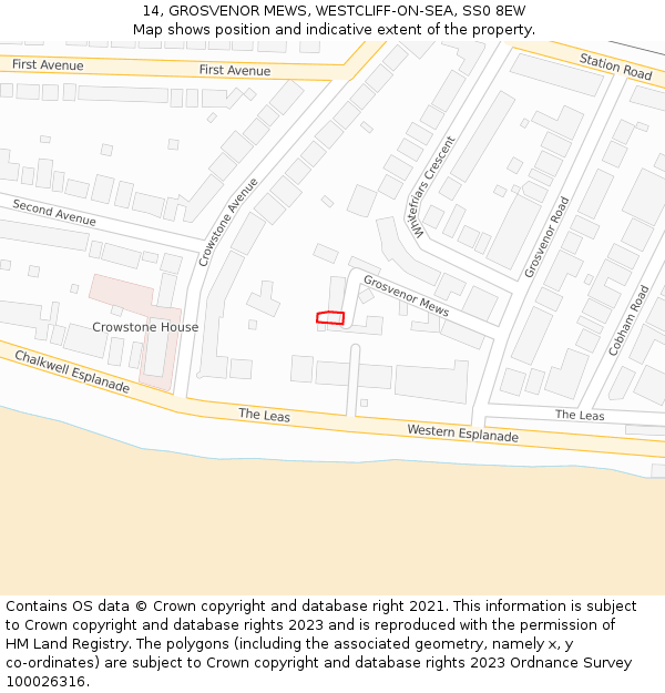 14, GROSVENOR MEWS, WESTCLIFF-ON-SEA, SS0 8EW: Location map and indicative extent of plot