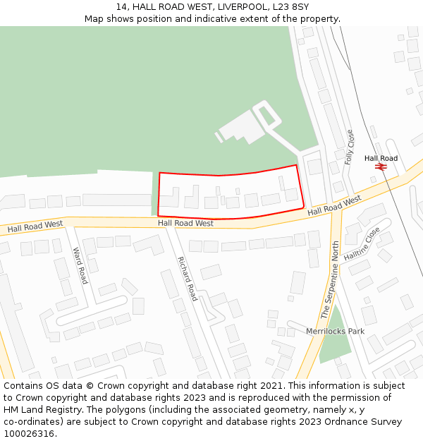 14, HALL ROAD WEST, LIVERPOOL, L23 8SY: Location map and indicative extent of plot