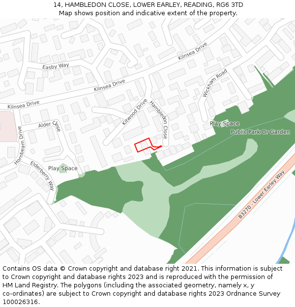 14, HAMBLEDON CLOSE, LOWER EARLEY, READING, RG6 3TD: Location map and indicative extent of plot