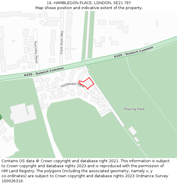 14, HAMBLEDON PLACE, LONDON, SE21 7EY: Location map and indicative extent of plot