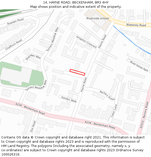 14, HAYNE ROAD, BECKENHAM, BR3 4HY: Location map and indicative extent of plot