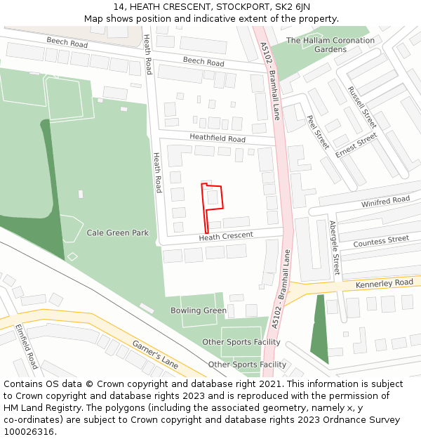 14, HEATH CRESCENT, STOCKPORT, SK2 6JN: Location map and indicative extent of plot