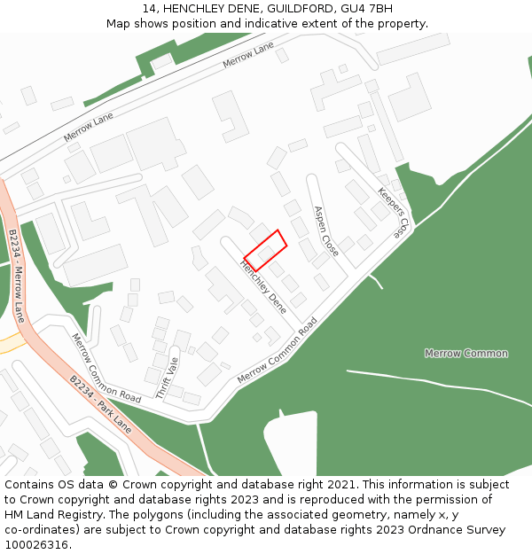 14, HENCHLEY DENE, GUILDFORD, GU4 7BH: Location map and indicative extent of plot