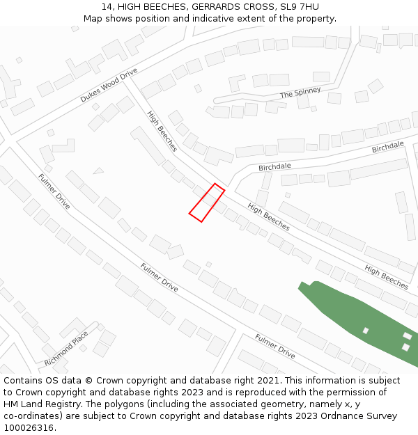 14, HIGH BEECHES, GERRARDS CROSS, SL9 7HU: Location map and indicative extent of plot