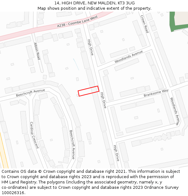 14, HIGH DRIVE, NEW MALDEN, KT3 3UG: Location map and indicative extent of plot