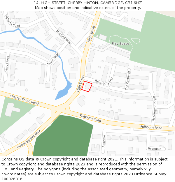 14, HIGH STREET, CHERRY HINTON, CAMBRIDGE, CB1 9HZ: Location map and indicative extent of plot