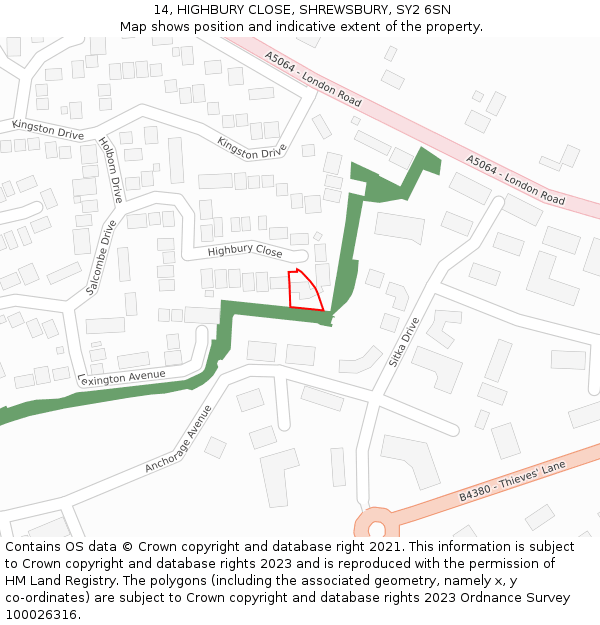 14, HIGHBURY CLOSE, SHREWSBURY, SY2 6SN: Location map and indicative extent of plot