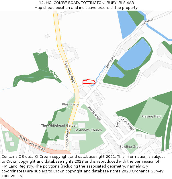 14, HOLCOMBE ROAD, TOTTINGTON, BURY, BL8 4AR: Location map and indicative extent of plot