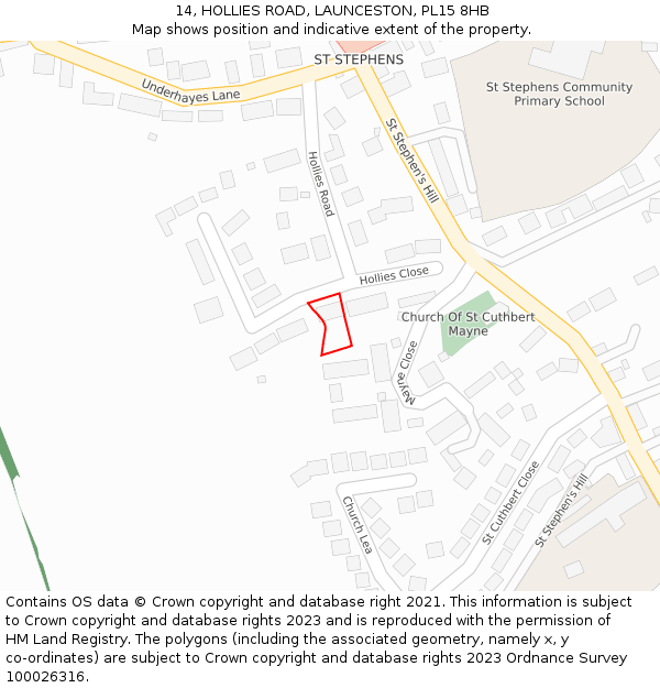 14, HOLLIES ROAD, LAUNCESTON, PL15 8HB: Location map and indicative extent of plot