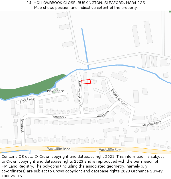 14, HOLLOWBROOK CLOSE, RUSKINGTON, SLEAFORD, NG34 9GS: Location map and indicative extent of plot