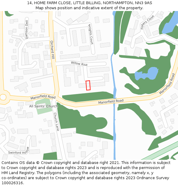 14, HOME FARM CLOSE, LITTLE BILLING, NORTHAMPTON, NN3 9AS: Location map and indicative extent of plot