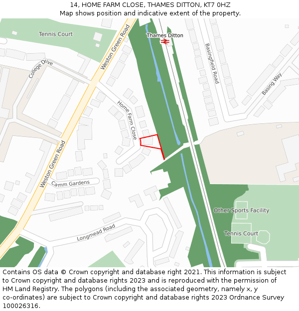 14, HOME FARM CLOSE, THAMES DITTON, KT7 0HZ: Location map and indicative extent of plot