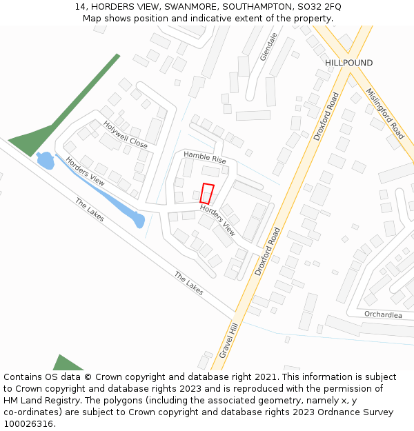 14, HORDERS VIEW, SWANMORE, SOUTHAMPTON, SO32 2FQ: Location map and indicative extent of plot