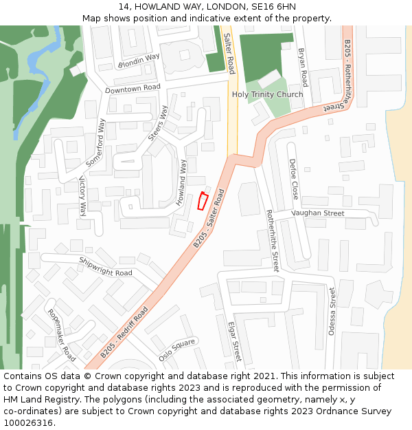 14, HOWLAND WAY, LONDON, SE16 6HN: Location map and indicative extent of plot