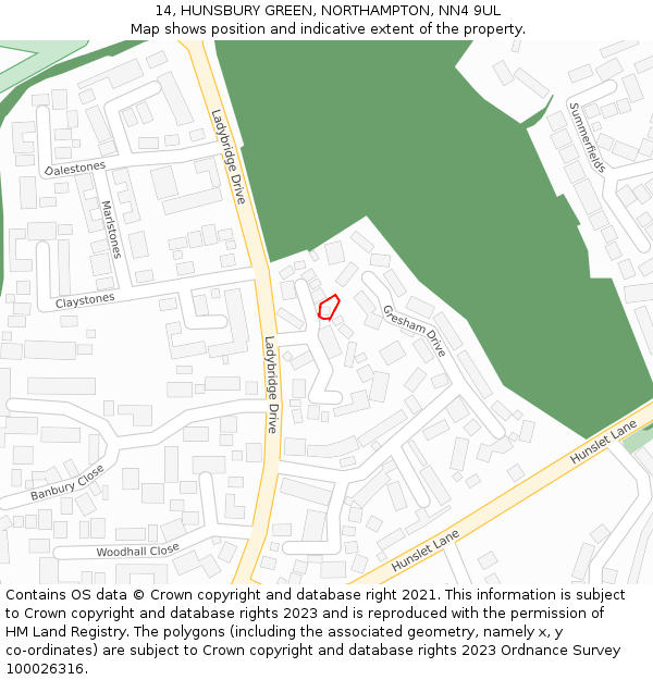 14, HUNSBURY GREEN, NORTHAMPTON, NN4 9UL: Location map and indicative extent of plot