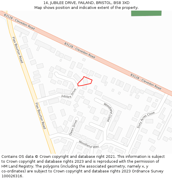 14, JUBILEE DRIVE, FAILAND, BRISTOL, BS8 3XD: Location map and indicative extent of plot