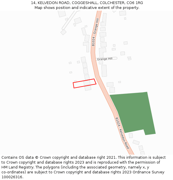 14, KELVEDON ROAD, COGGESHALL, COLCHESTER, CO6 1RG: Location map and indicative extent of plot