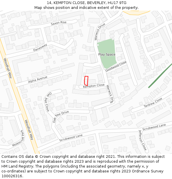 14, KEMPTON CLOSE, BEVERLEY, HU17 9TG: Location map and indicative extent of plot