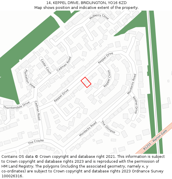 14, KEPPEL DRIVE, BRIDLINGTON, YO16 6ZD: Location map and indicative extent of plot