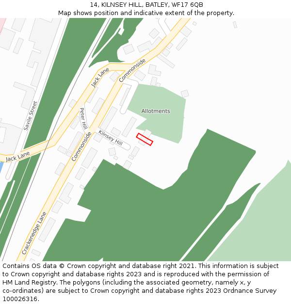 14, KILNSEY HILL, BATLEY, WF17 6QB: Location map and indicative extent of plot